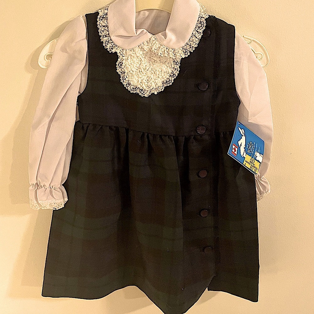 Vintage white blouse with lace sold with black watch Scottish tartan
